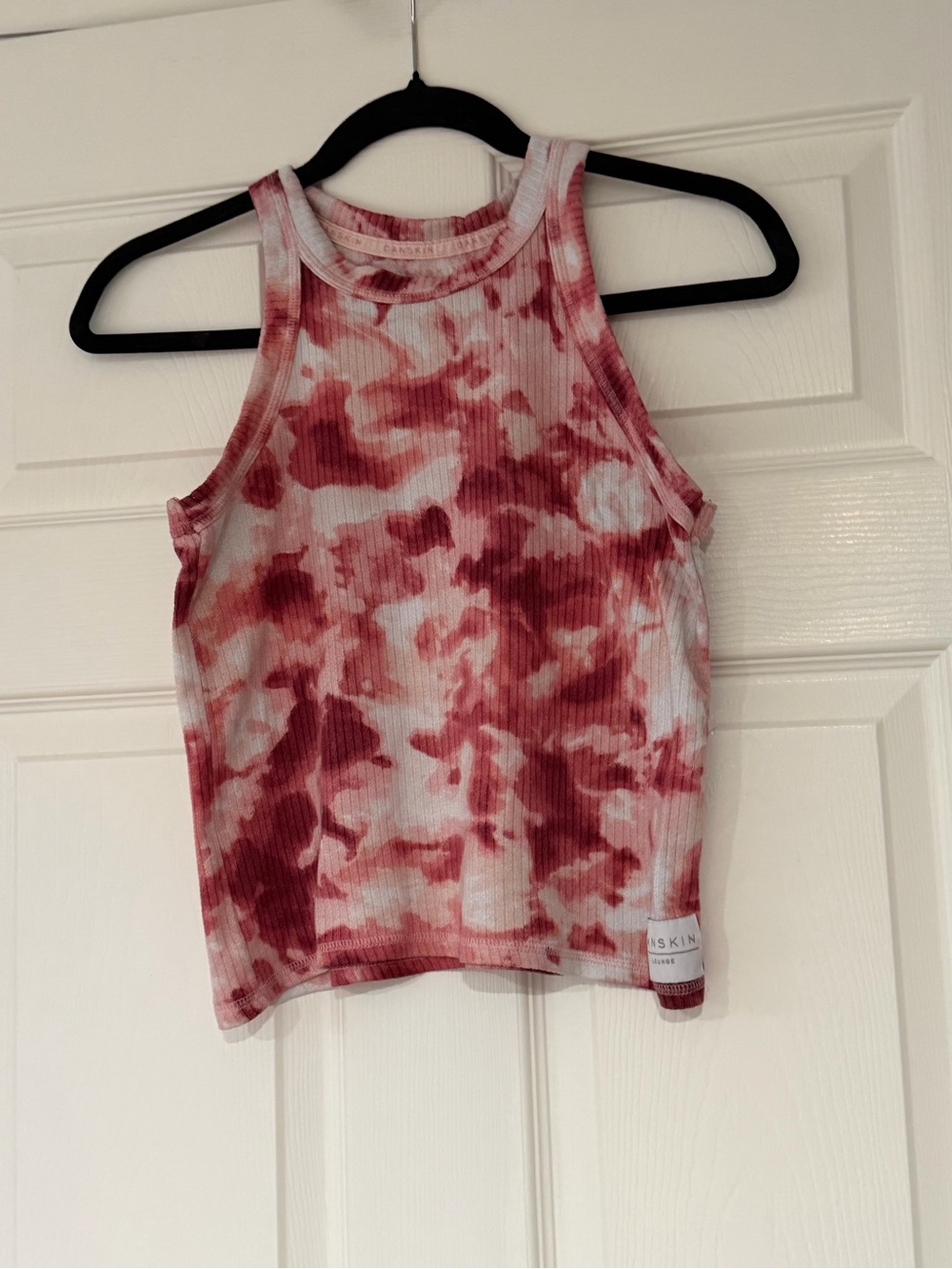 Danskin Pink and White Ribbed Tie-Dye Tank